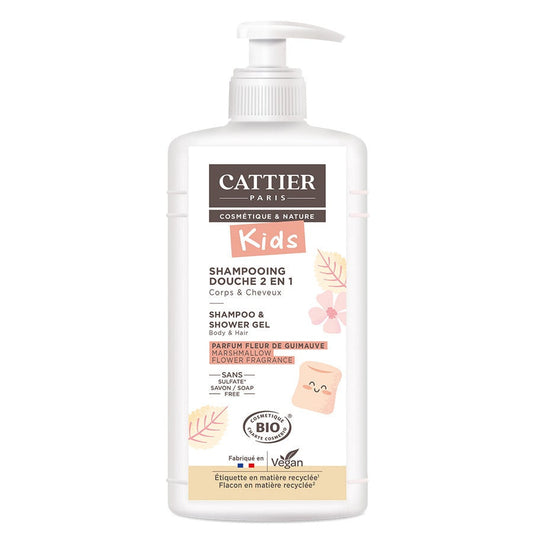 Cattier Shower Gel Detangling Shampoo 2 in 1 Marshmallow flower 500ml (16.90fl oz)