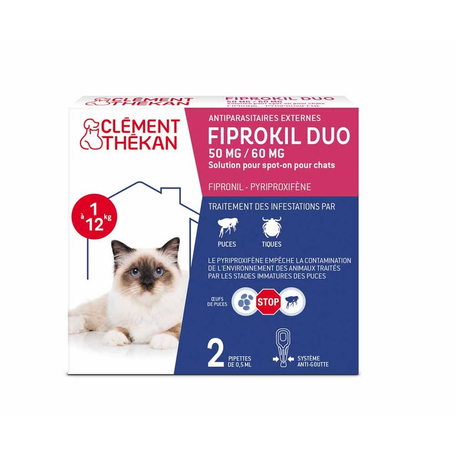 Clement-Thekan Fiprokil Cat Flea & Tick Duo Cats 1-12 kg 2 pipettes 300g (10.58 oz)