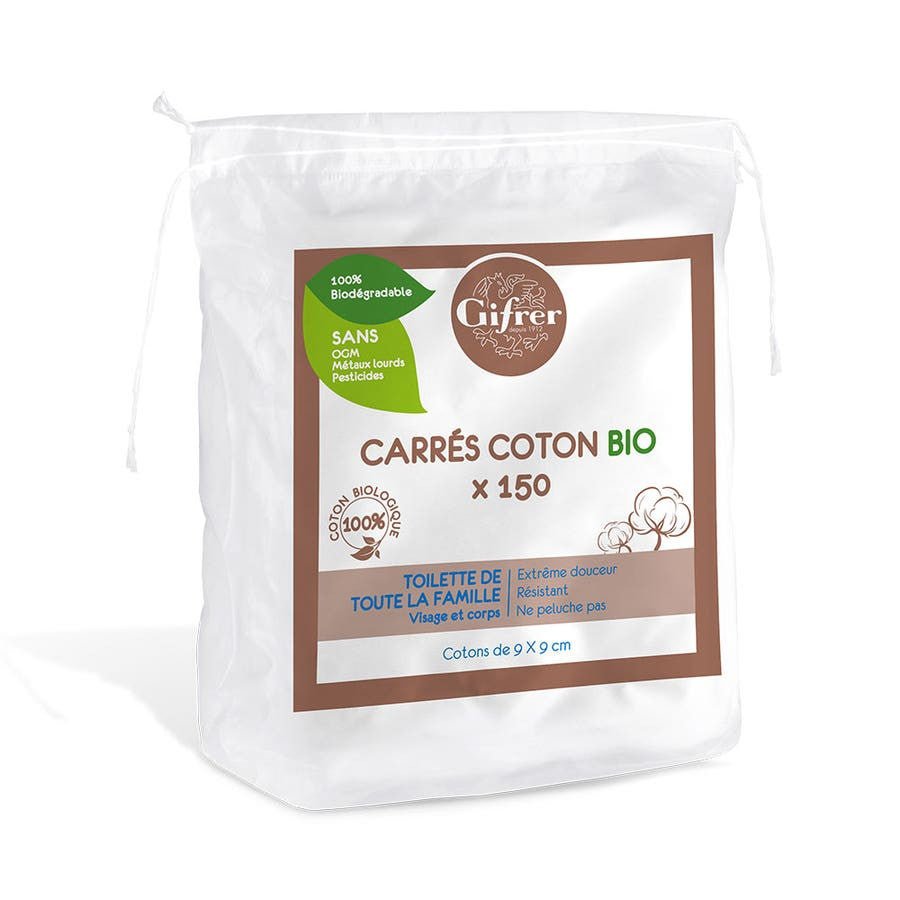 Gifrer Organic cotton squares Face and Body x150 cotton pads - FrenchBeautyHub