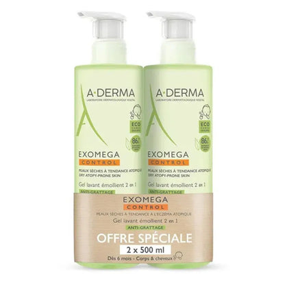 A-Derma Exomega Control Emollient Cleansing Gel for Dry, Atopic-Prone Skin - Body and Hair
