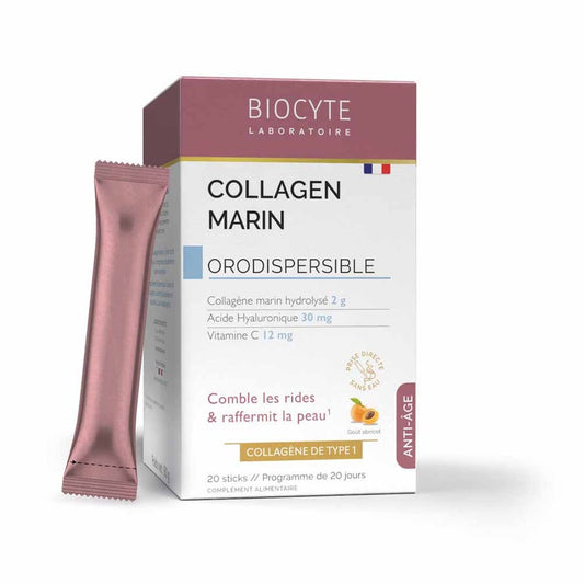 Biocyte Anti-aging Marine Collagen Hyaluronic Acid and Vitamin C Apricot flavor 20 orodispersible sticks