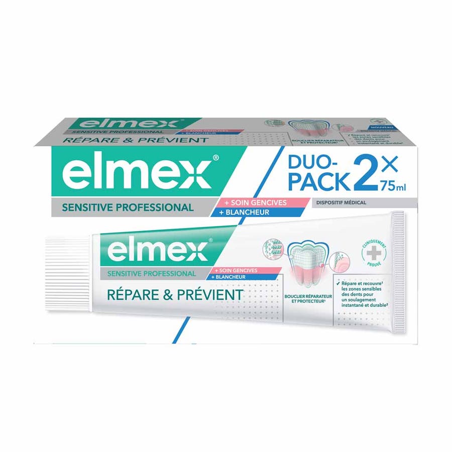 Elmex Sensitive Professional Gum care and whitening toothpaste 75ml x2 (2.54 fl oz)