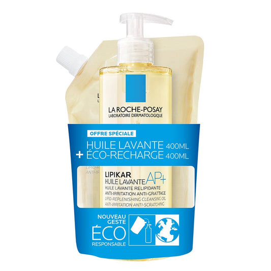 La Roche-Posay Lipikar Huile Lavante Relipidante Anti-Irritations with Eco-Refill 400ml x2 (13.52fl oz x2)
