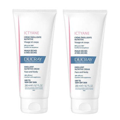 Ducray Ictyane Emollient Nutritive Cream Face And Body Dry To Very Dry Skin 200ml x2 (6.76fl oz x2) - FrenchBeautyHub