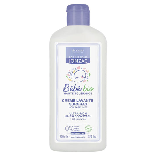 Eau thermale Jonzac Organic Superfatty Cleansing Cream Body & Hair 250ml (8.45fl oz) - FrenchBeautyHub