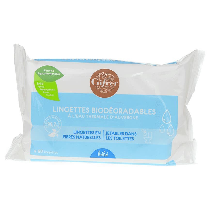Gifrer Biodegradable wipes with thermal water x60 - FrenchBeautyHub