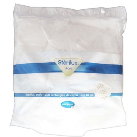 Hartmann Coton Sterilux Pads 8x10cm 200 rectangles - FrenchBeautyHub