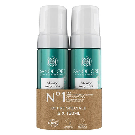 Sanoflore Magnifica Certified organic Facial cleansing foam 150ml x2 (10.14fl oz x2) - FrenchBeautyHub