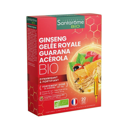 Santarome Bio Ginseng Royal Jelly Guarana Acerola X 20 Phials Vitalit 20 ampoules - FrenchBeautyHub