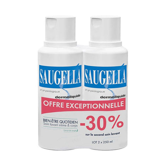 Saugella Dermoliquids Gentle Cleansing Care Intima & Body Cleansing 250ml x2 (8.45fl oz x2) - FrenchBeautyHub