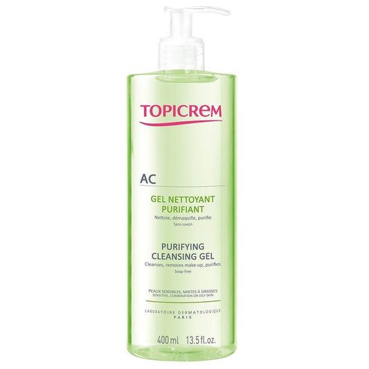 Topicrem AC Purifying Cleansing Gel for Combination to Oily Skin 400ml (13.52 fl oz) - FrenchBeautyHub
