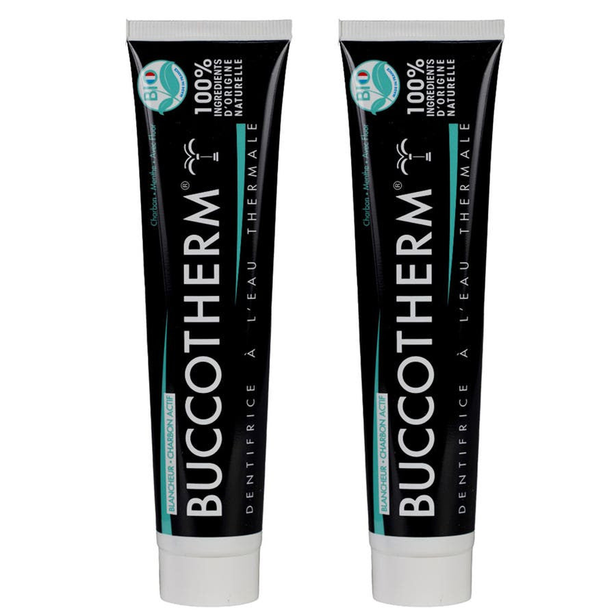 108004__15050.1721818890.1280.1280 Buccotherm Whitening Toothpastes with Thermal Water and Organic Active Charcoal 75ml x2 (2.53fl oz x2) - Image 1