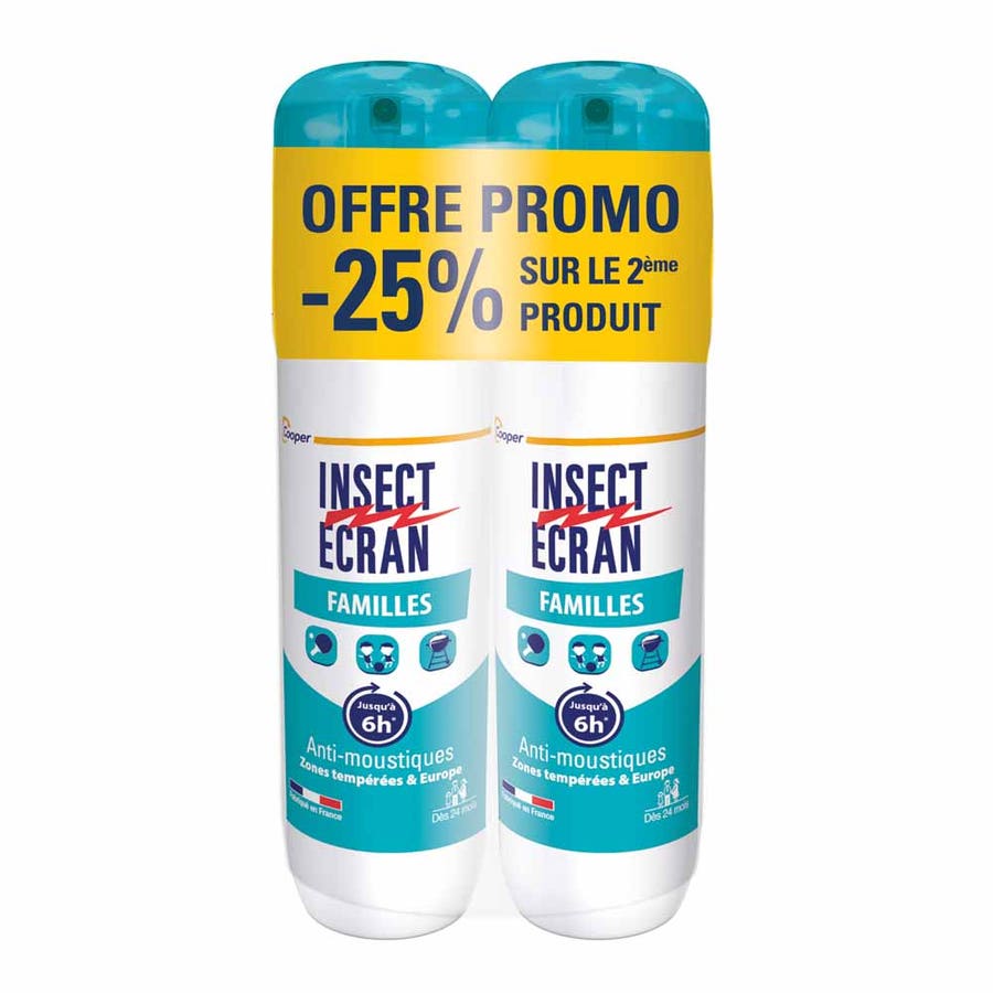 Insect Ecran Skin Mosquito Repellents Families Jusqu'à 6h 100ml x2 (3.38 fl oz x2)