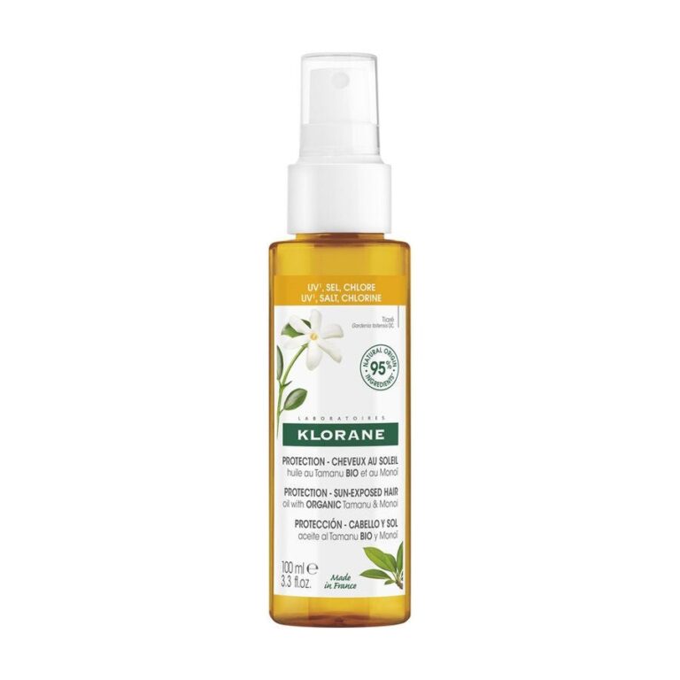 Klorane Protection Sun - Exposed Hair Oil with Organic Tamanu and Monoi 100ml (3.3fl oz) - FrenchBeautyHub