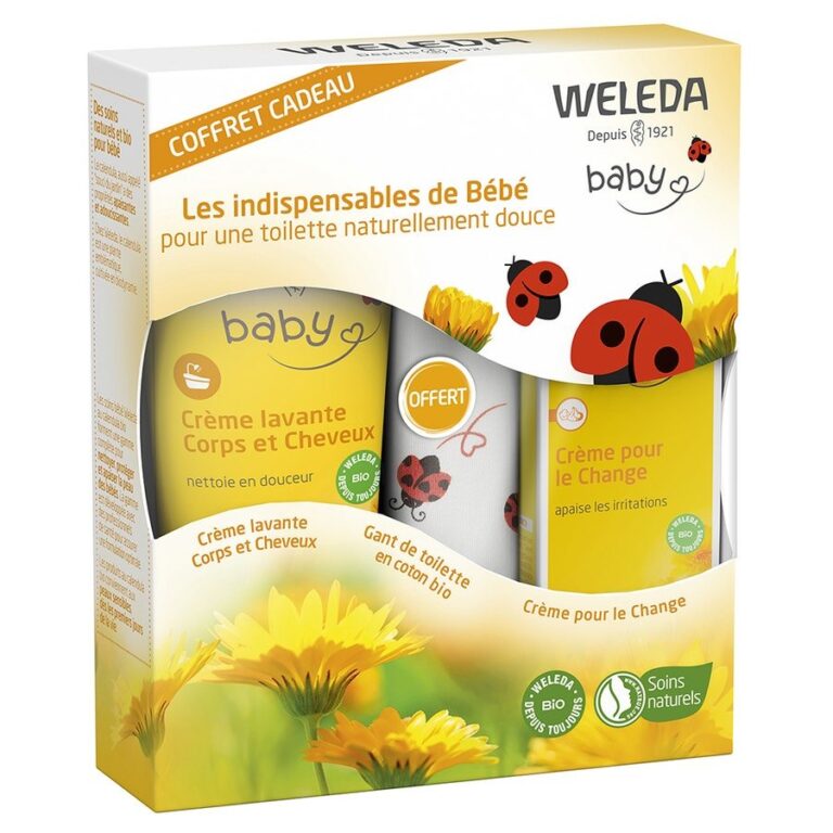 Les indispensables de Bébé Calendula Crème Lavante et Crème Change + Gant de Toilette Weleda - FrenchBeautyHub