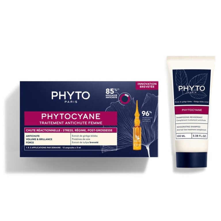 Phytocyane Reactive Hair Loss Treatment For Women 12x5ml + Invigorating Shampoo 100ml (0.17 fl oz + 3.38 fl oz) - FrenchBeautyHub