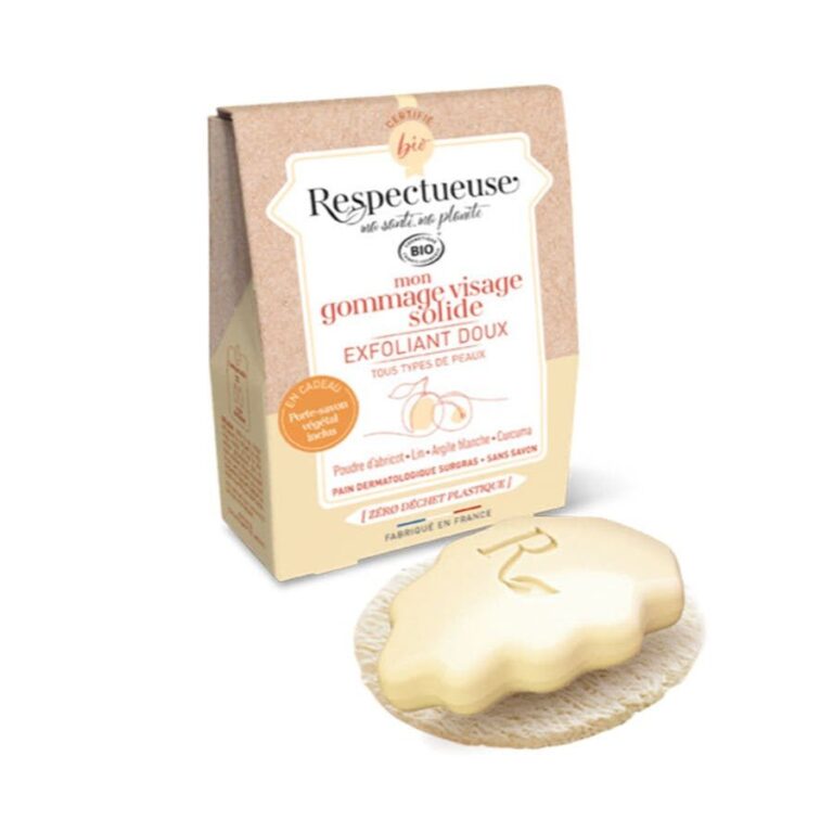 Respectueuse My Organic Gentle Scrubs solid face scrub + free plant soap holder 35g (1.23 oz) - FrenchBeautyHub