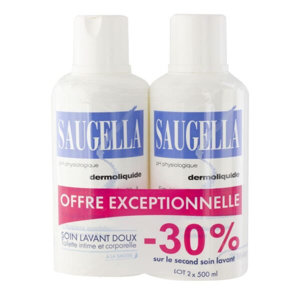 Saugella Dermoliquid Cleansing Emulsion 500ml x2 (16.91fl oz x2) - FrenchBeautyHub